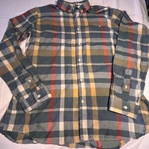 Ezekiel XL Flannel Shirt Blue Gold Plaid Long Sleeve Button Down Lumberjack Gorp